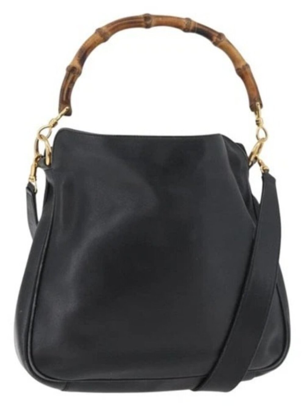 GUCCI Bamboo Hand Bag Leather 2way Black Gold Auth